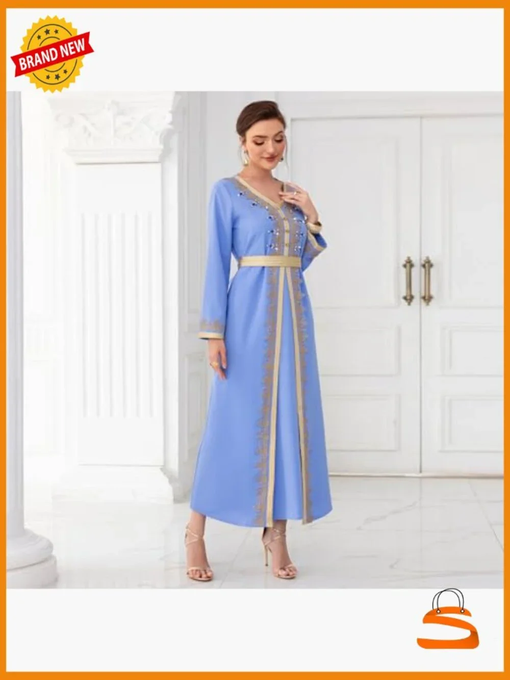 Lace Maxi Dress V-Neck Long Sleeve Kaftan Ankle Length Loose Fit Wedding Guest - Picture 3 of 6